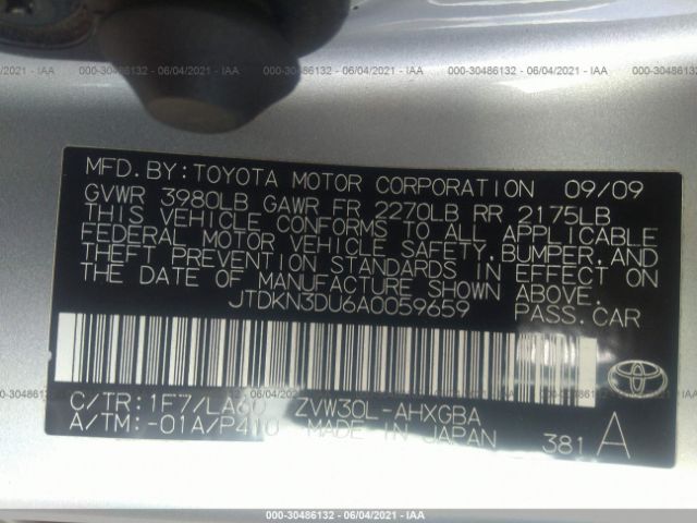 Photo 8 VIN: JTDKN3DU6A0059659 - TOYOTA PRIUS 