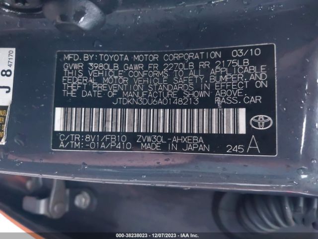 Photo 8 VIN: JTDKN3DU6A0148213 - TOYOTA PRIUS 