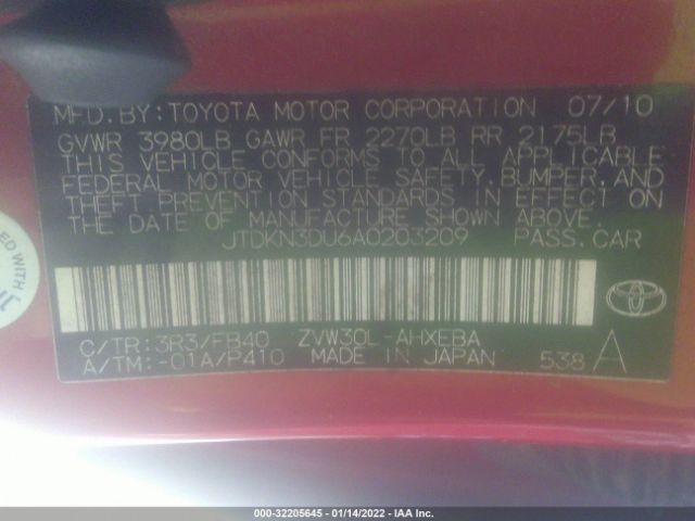 Photo 8 VIN: JTDKN3DU6A0203209 - TOYOTA PRIUS 