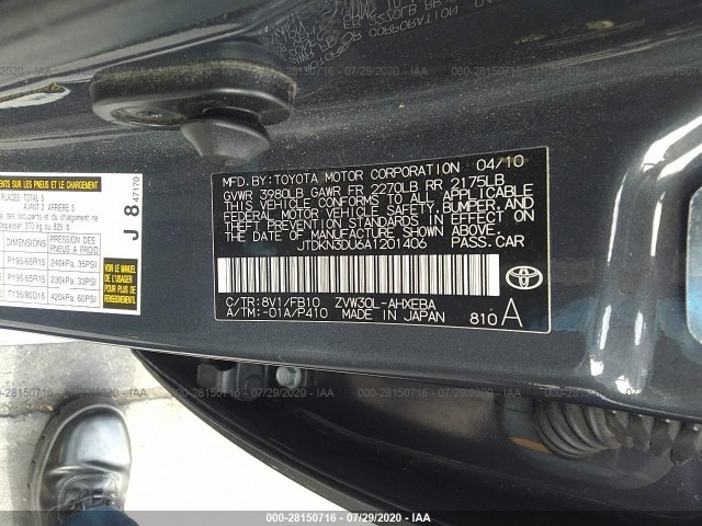 Photo 8 VIN: JTDKN3DU6A1201406 - TOYOTA PRIUS 