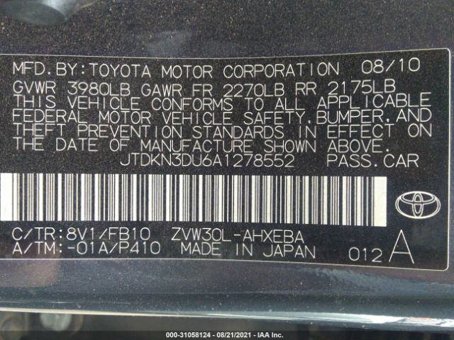 Photo 8 VIN: JTDKN3DU6A1278552 - TOYOTA PRIUS 