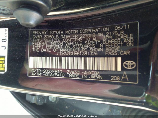 Photo 8 VIN: JTDKN3DU6B1381326 - TOYOTA PRIUS 