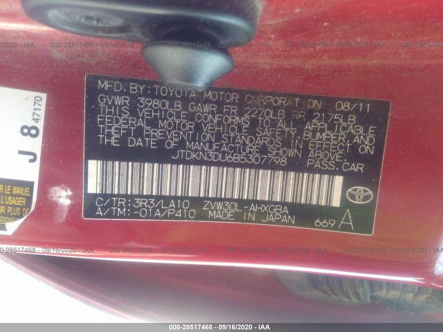 Photo 8 VIN: JTDKN3DU6B5307798 - TOYOTA PRIUS 