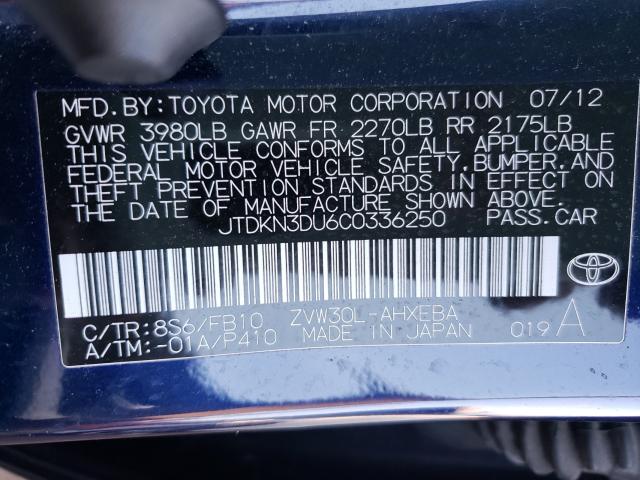 Photo 9 VIN: JTDKN3DU6C0336250 - TOYOTA PRIUS 