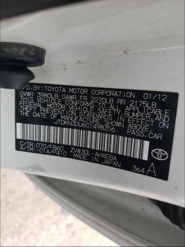 Photo 9 VIN: JTDKN3DU6C1498356 - TOYOTA PRIUS 