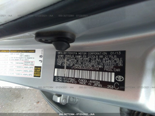 Photo 8 VIN: JTDKN3DU6D0340154 - TOYOTA PRIUS 