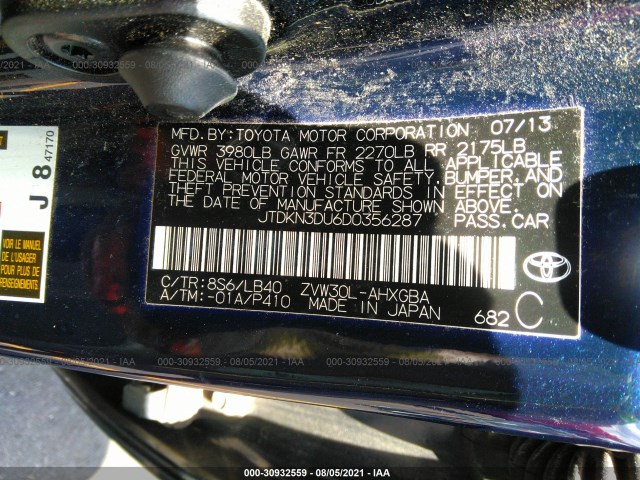 Photo 8 VIN: JTDKN3DU6D0356287 - TOYOTA PRIUS 