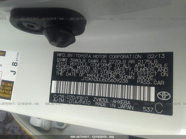 Photo 8 VIN: JTDKN3DU6D5609238 - TOYOTA PRIUS 