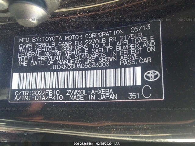 Photo 8 VIN: JTDKN3DU6D5643003 - TOYOTA PRIUS 