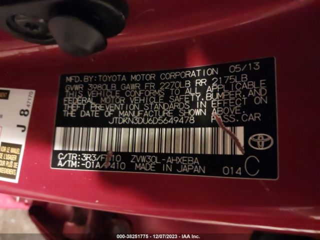 Photo 8 VIN: JTDKN3DU6D5649478 - TOYOTA PRIUS 