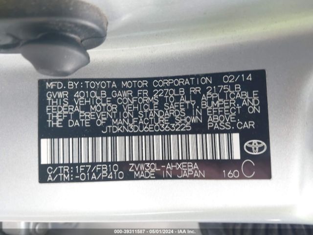 Photo 8 VIN: JTDKN3DU6E0363225 - TOYOTA PRIUS 