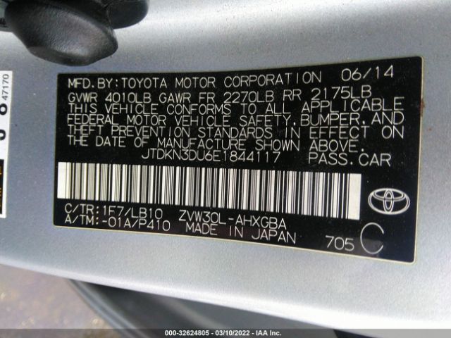 Photo 8 VIN: JTDKN3DU6E1844117 - TOYOTA PRIUS 