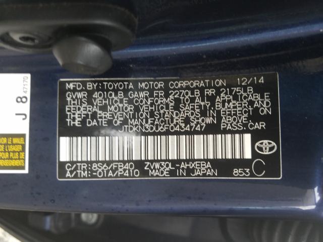 Photo 9 VIN: JTDKN3DU6F0434747 - TOYOTA PRIUS 