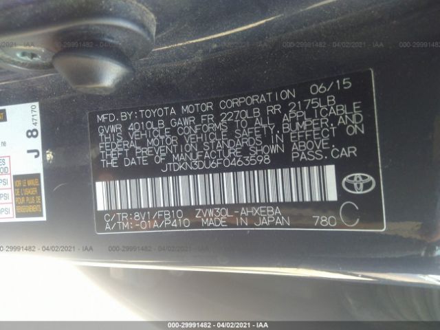 Photo 8 VIN: JTDKN3DU6F0463598 - TOYOTA PRIUS 