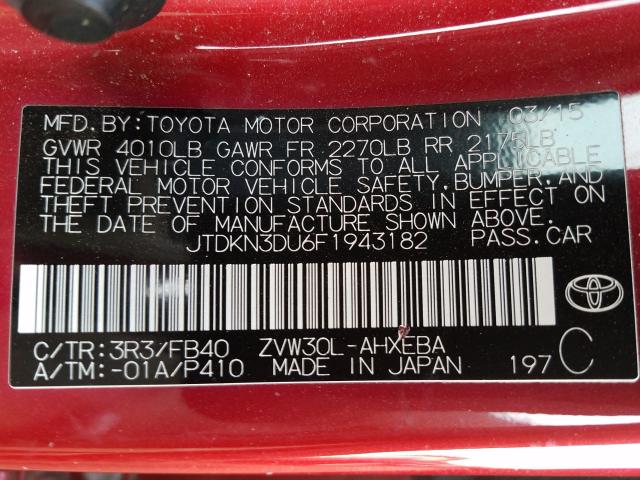 Photo 9 VIN: JTDKN3DU6F1943182 - TOYOTA PRIUS 