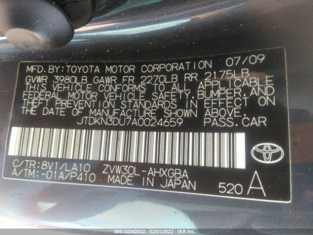 Photo 8 VIN: JTDKN3DU7A0024659 - TOYOTA PRIUS 