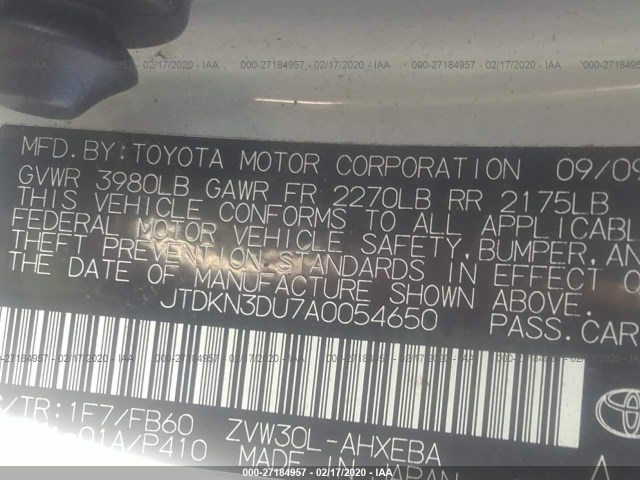 Photo 8 VIN: JTDKN3DU7A0054650 - TOYOTA PRIUS 