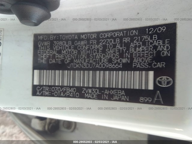 Photo 8 VIN: JTDKN3DU7A0098664 - TOYOTA PRIUS 