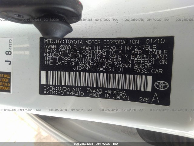 Photo 8 VIN: JTDKN3DU7A0124101 - TOYOTA PRIUS 