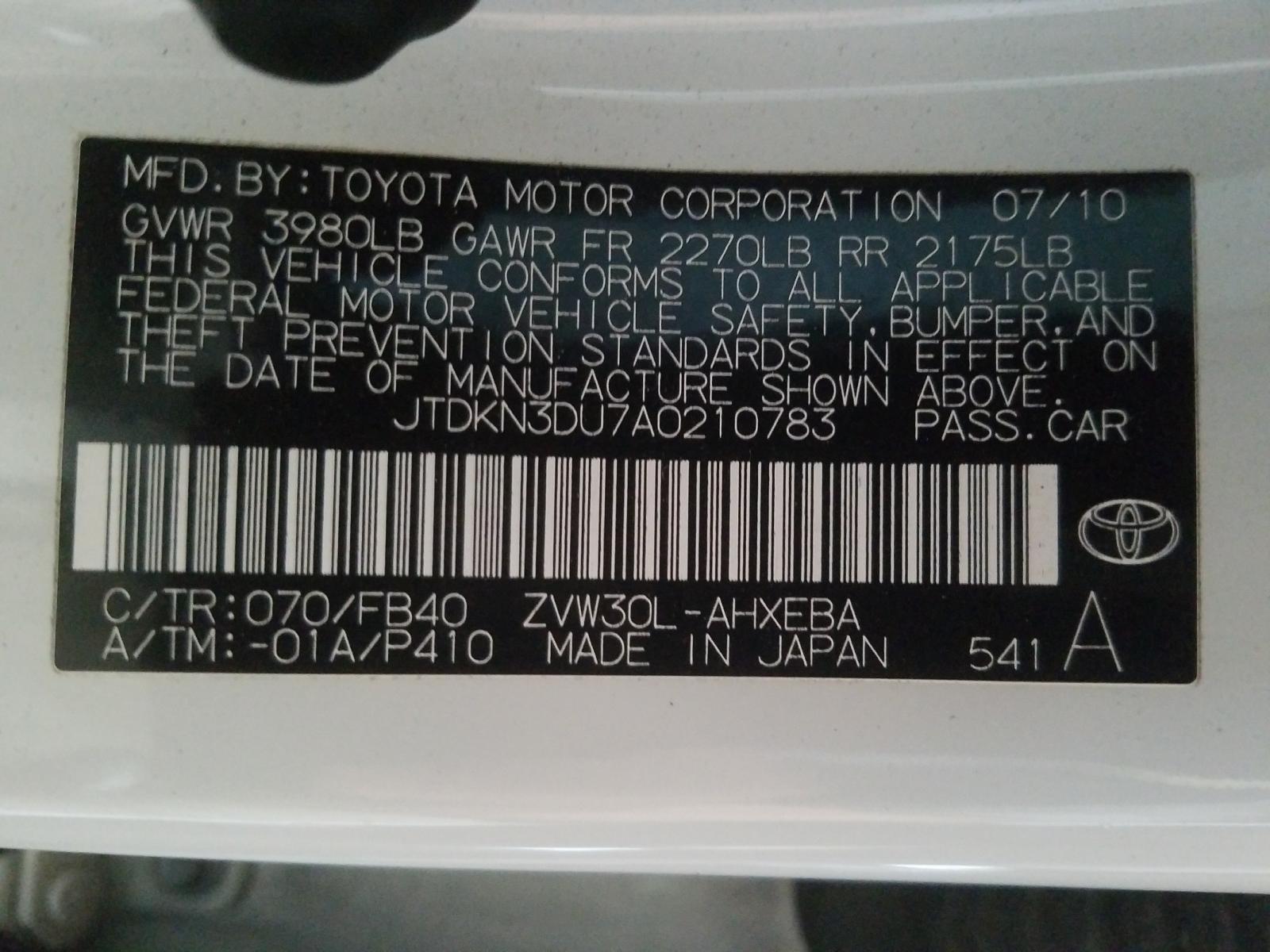 Photo 9 VIN: JTDKN3DU7A0210783 - TOYOTA PRIUS 