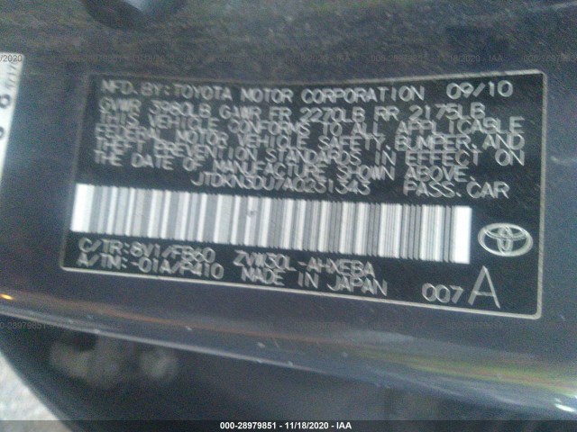 Photo 8 VIN: JTDKN3DU7A0231343 - TOYOTA PRIUS 