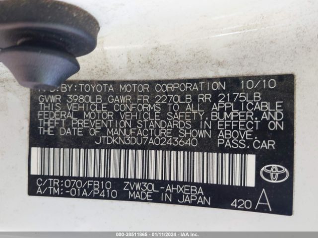 Photo 8 VIN: JTDKN3DU7A0243640 - TOYOTA PRIUS 