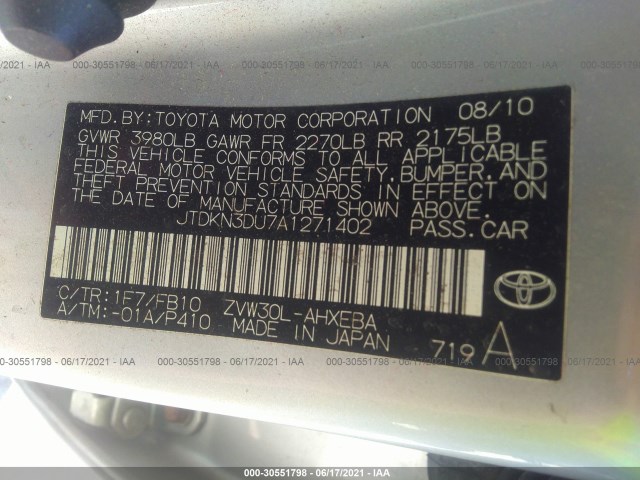 Photo 8 VIN: JTDKN3DU7A1271402 - TOYOTA PRIUS 