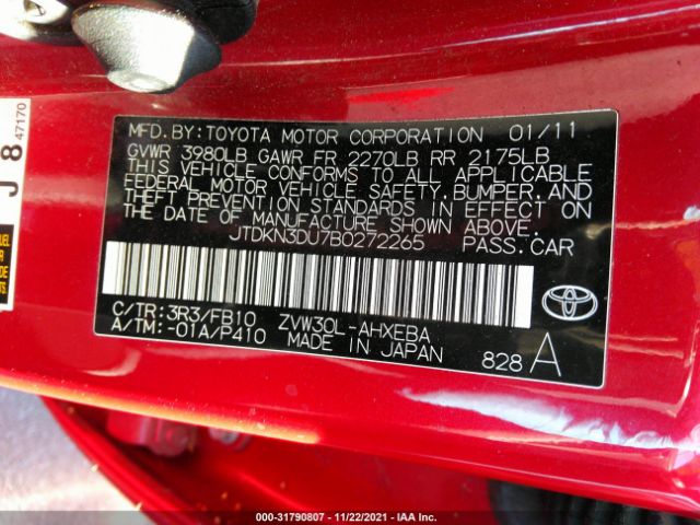 Photo 8 VIN: JTDKN3DU7B0272265 - TOYOTA PRIUS 