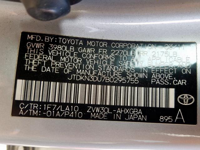 Photo 9 VIN: JTDKN3DU7B0295755 - TOYOTA PRIUS 