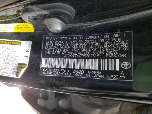 Photo 9 VIN: JTDKN3DU7B5307518 - TOYOTA PRIUS 