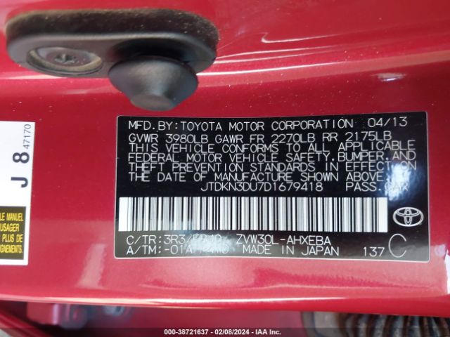 Photo 8 VIN: JTDKN3DU7D1679418 - TOYOTA PRIUS 