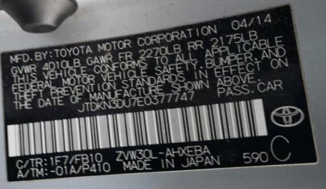 Photo 11 VIN: JTDKN3DU7E0377747 - TOYOTA PRIUS 