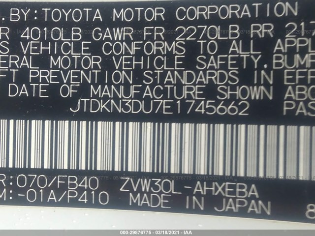 Photo 8 VIN: JTDKN3DU7E1745662 - TOYOTA PRIUS 