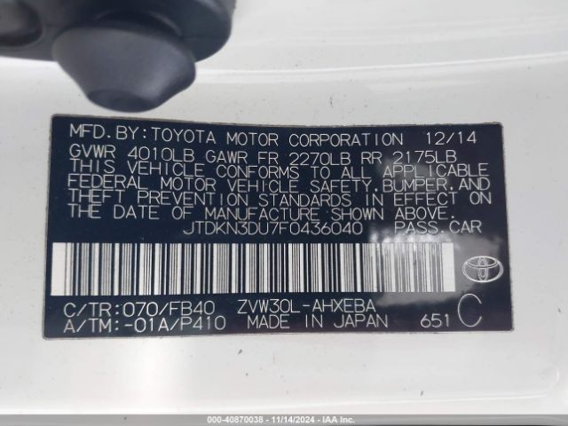 Photo 8 VIN: JTDKN3DU7F0436040 - TOYOTA PRIUS 