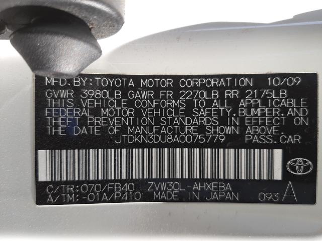 Photo 9 VIN: JTDKN3DU8A0075779 - TOYOTA PRIUS 