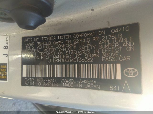 Photo 8 VIN: JTDKN3DU8A0166082 - TOYOTA PRIUS 