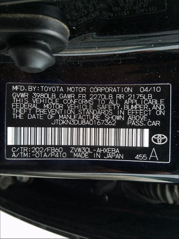 Photo 9 VIN: JTDKN3DU8A0167362 - TOYOTA PRIUS 