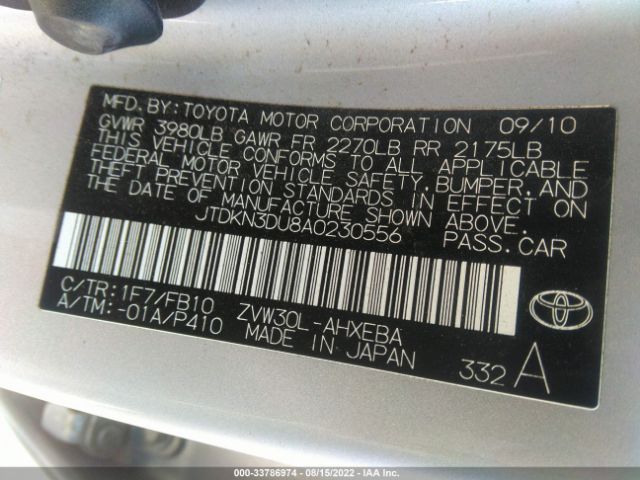 Photo 8 VIN: JTDKN3DU8A0230556 - TOYOTA PRIUS 