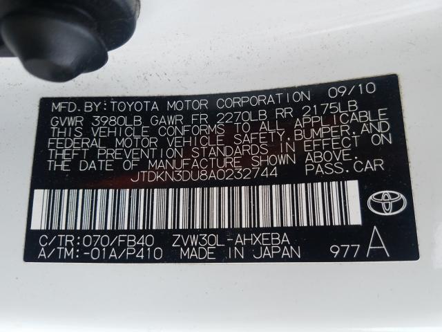 Photo 9 VIN: JTDKN3DU8A0232744 - TOYOTA PRIUS 