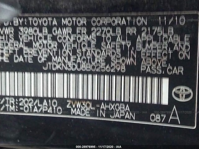 Photo 8 VIN: JTDKN3DU8B0256298 - TOYOTA PRIUS 