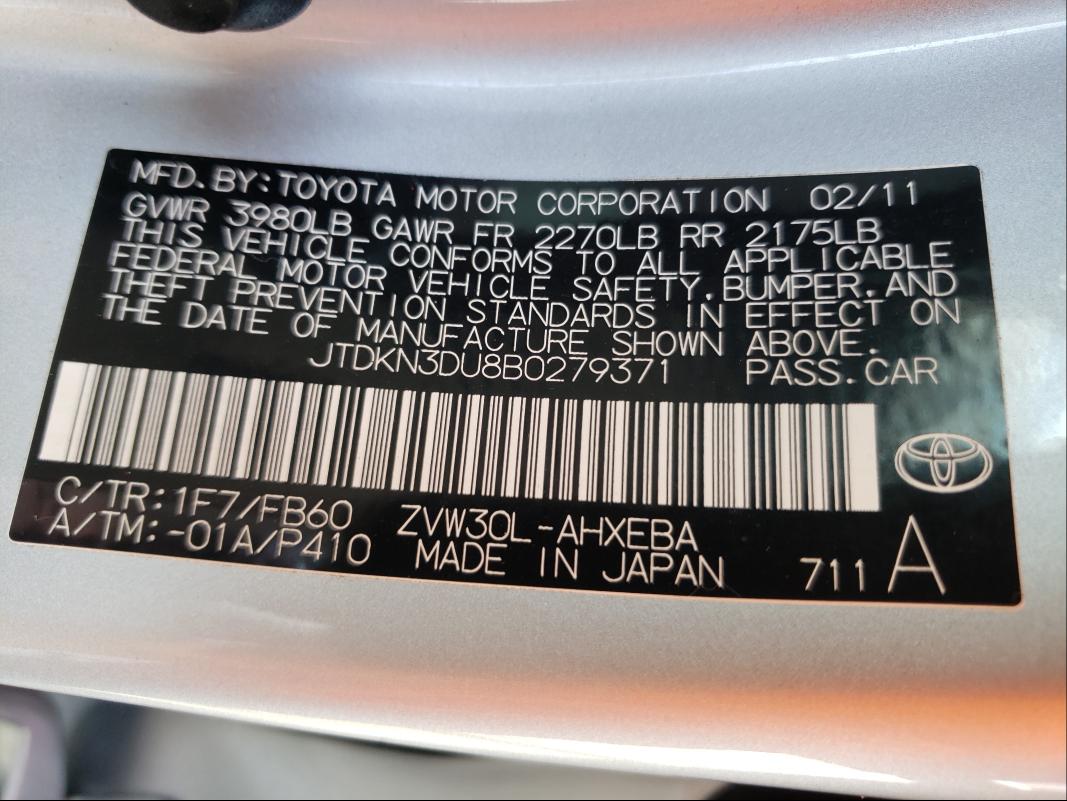 Photo 9 VIN: JTDKN3DU8B0279371 - TOYOTA PRIUS 