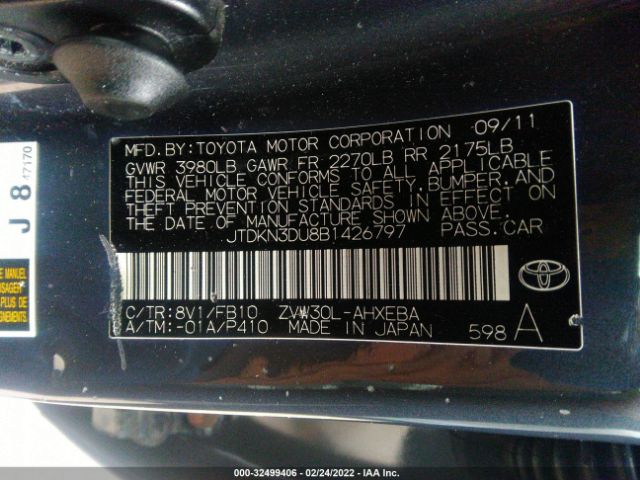 Photo 8 VIN: JTDKN3DU8B1426797 - TOYOTA PRIUS 