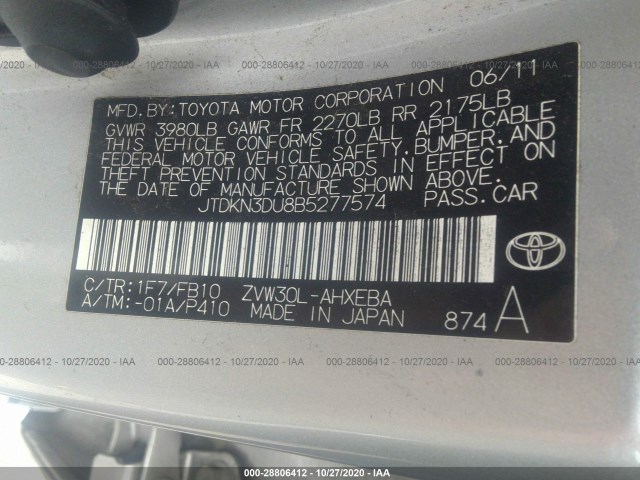 Photo 8 VIN: JTDKN3DU8B5277574 - TOYOTA PRIUS 