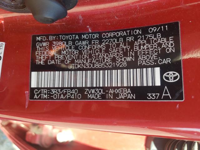 Photo 9 VIN: JTDKN3DU8B5321928 - TOYOTA PRIUS 