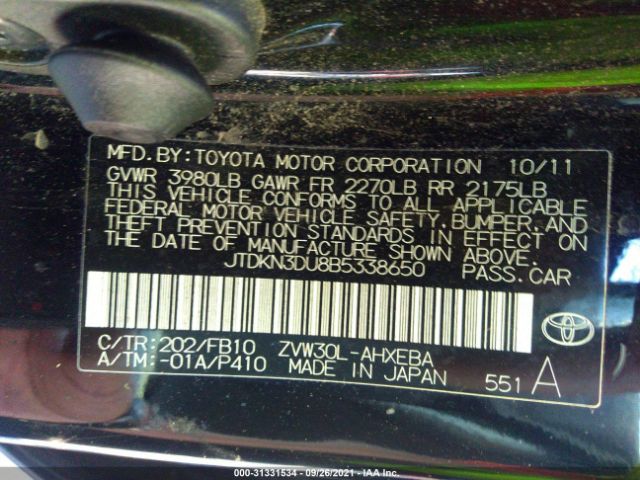 Photo 8 VIN: JTDKN3DU8B5338650 - TOYOTA PRIUS 