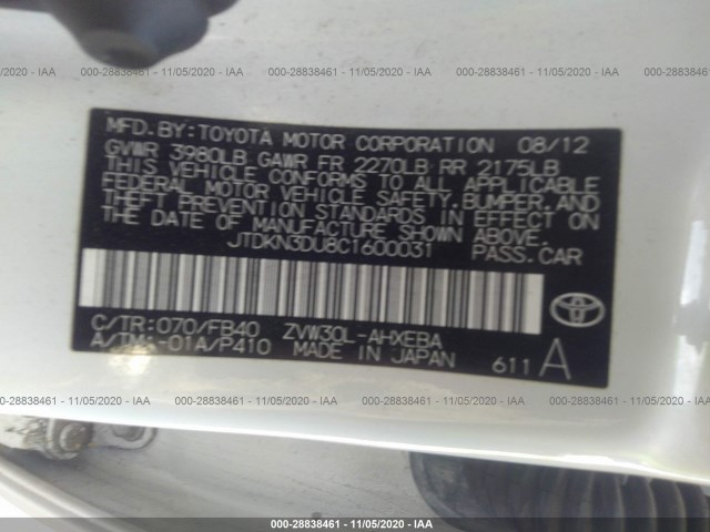 Photo 8 VIN: JTDKN3DU8C1600031 - TOYOTA PRIUS 