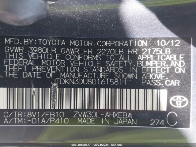 Photo 8 VIN: JTDKN3DU8D1615811 - TOYOTA PRIUS 