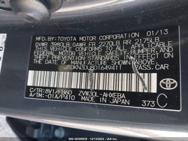 Photo 8 VIN: JTDKN3DU8D1649411 - TOYOTA PRIUS 