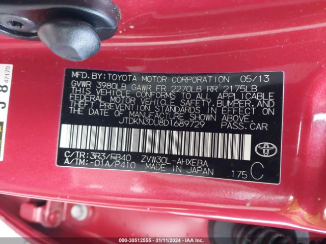 Photo 8 VIN: JTDKN3DU8D1689729 - TOYOTA PRIUS 