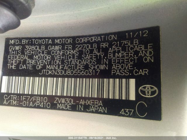 Photo 8 VIN: JTDKN3DU8D5560317 - TOYOTA PRIUS 